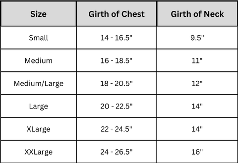 walkin wheels small front vest size chart